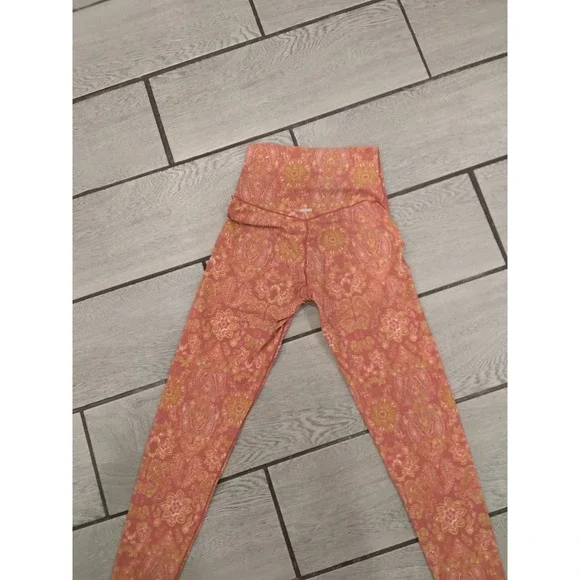Aerie Chill Play Move High Waisted Paisley Floral Leggings Pink Orange Small - Picture 5 of 5